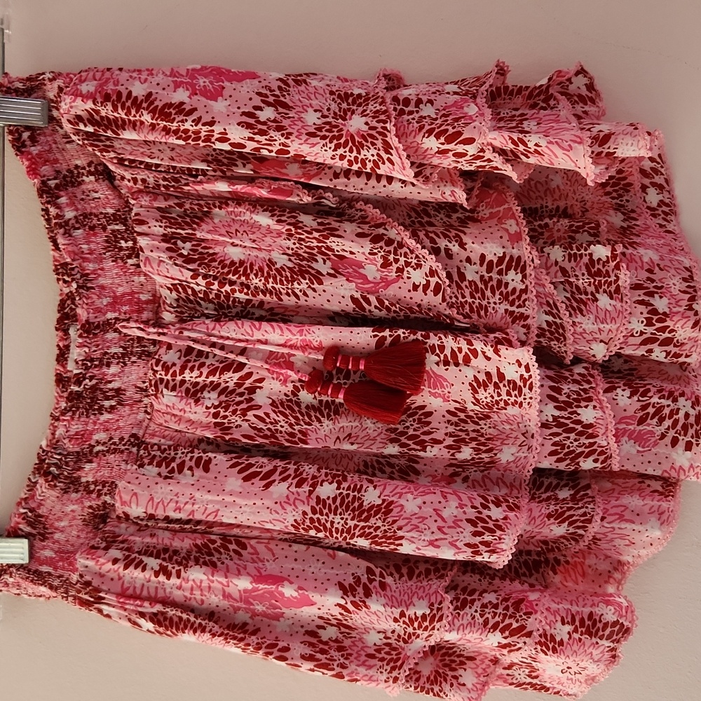 Poupette St. Barth Pink Ruffle Tiered Smock Waist Mini Skirt Size M
